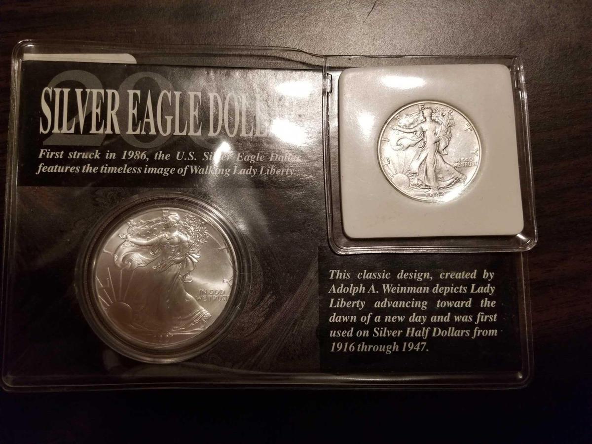 2001 Silver Eagle and 1944 Walking Liberty set