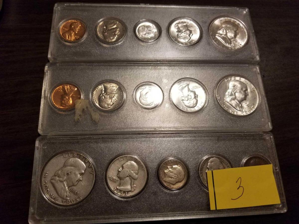 (3) Franklin silver half proof sets, 1953, and (2) 1963, bid x 3