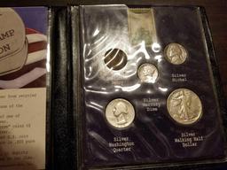 1945 Silver mint set, WWII victory coin and stamp