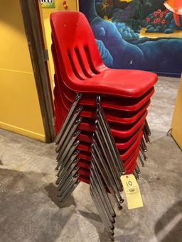 (10) Red Plastic Chairs