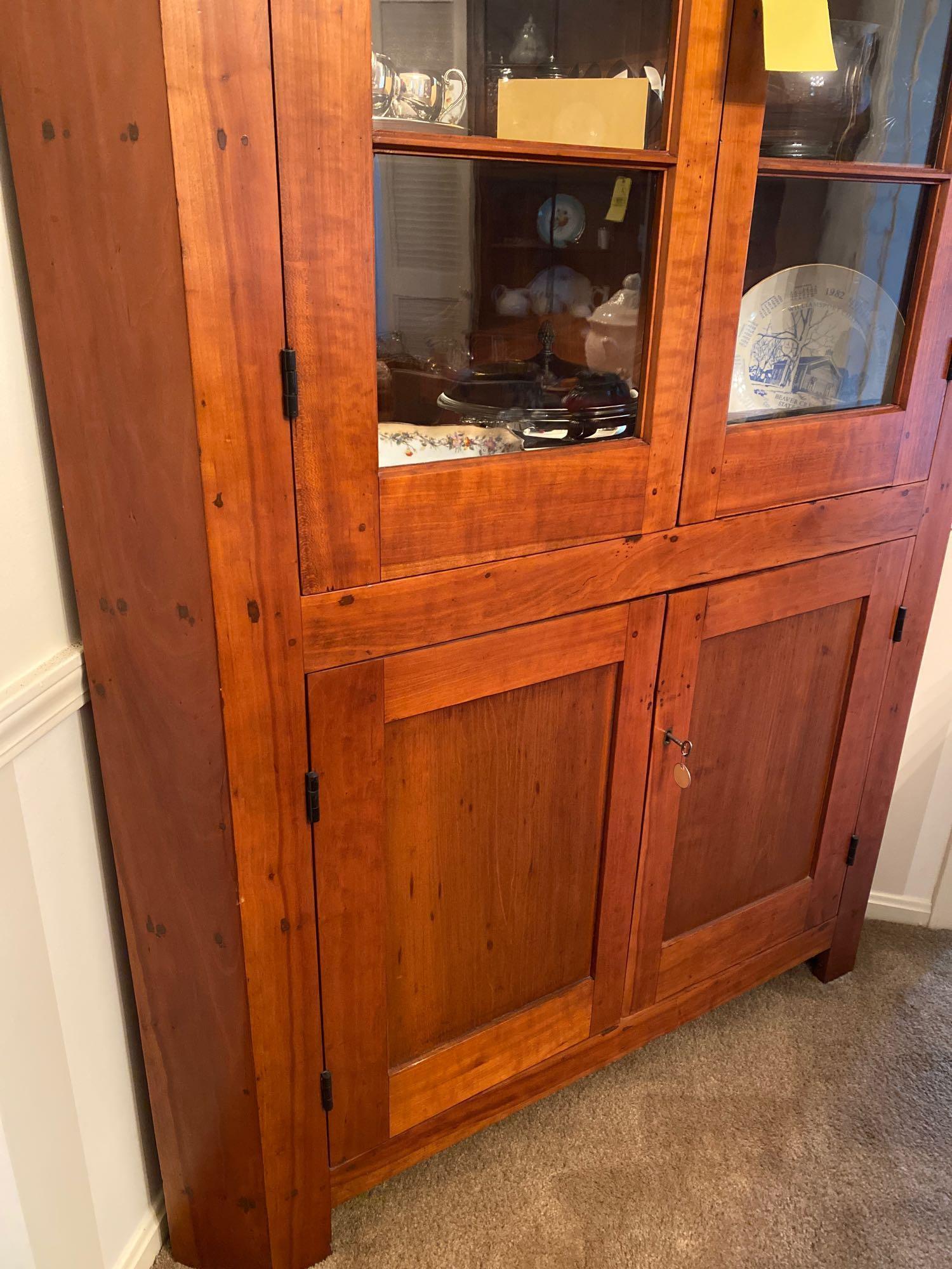 8 pane cherry antique corner cupboard