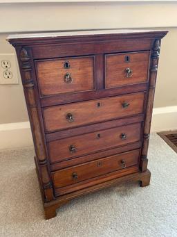Old 5-drawer doll size chest, 18" tall x 14" wide.