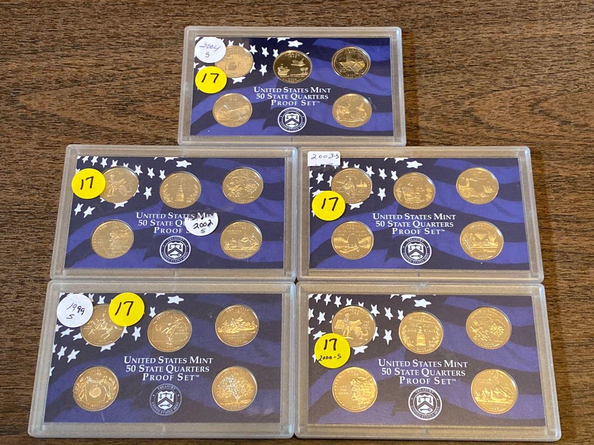 (5) State Quarter Proof sets (1999-S, 2000-S, 2002-S, 2003-S, 2004-S).