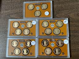 (5) Presidential $1 proof coin sets.