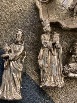 14 piece silver plated nativity set, broken camel legs