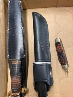 KA-BAR 1205 and buck 119 sheath knives, Boy Scout pocket knife