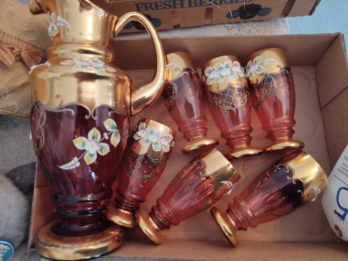 7pc Bohemian Style Glass w/ Vase Set