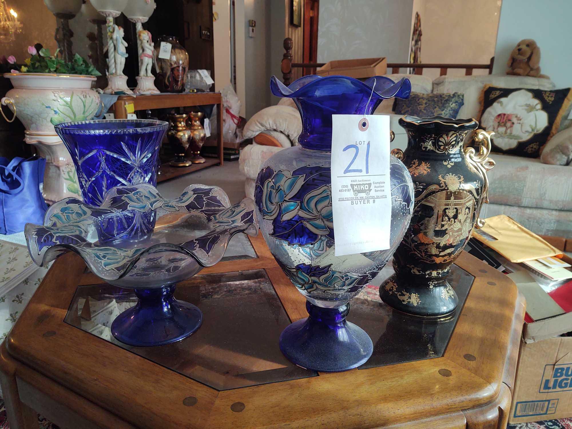 Design Guild Vase & Center Bowl, Cobalt Vase & Satsuma Oriental Vase