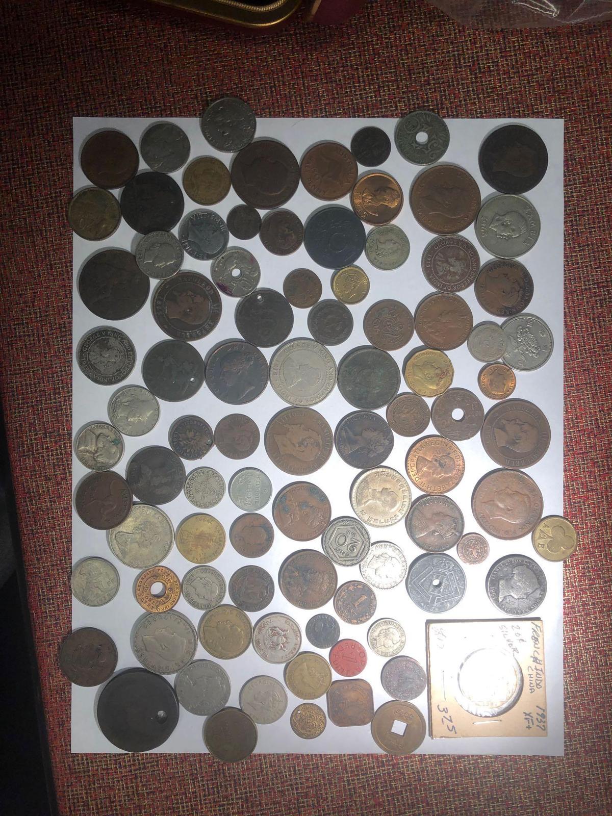Collection of coins, mostly foreign, some silver