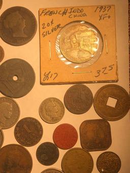 Collection of coins, mostly foreign, some silver