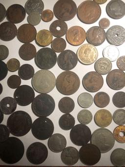 Collection of coins, mostly foreign, some silver