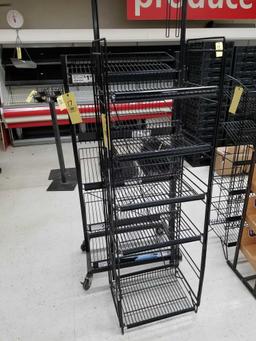 2 wire rack displays, one with casters