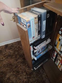 VHS Cabinet w/ VHS Tapes and Dictionary