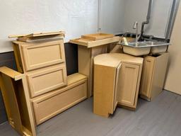 White oak kitchen cabinets, base and uppers, sink, countertops