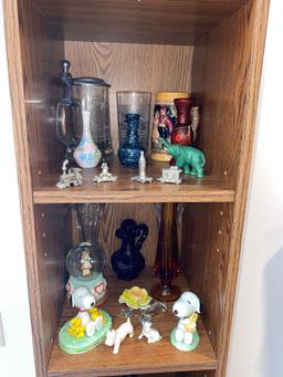 Shelf with misc. glass - painted stool