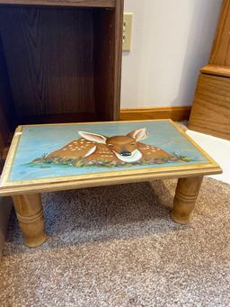 Shelf with misc. glass - painted stool