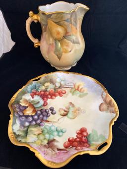 Haviland 8.5" hand painted pitcher, hand painted 11.5" diameter bowl