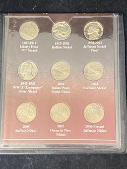 "100 Years of American Nickels" set. Nine nickels.