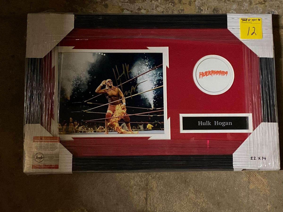 Hulk Hogan signed photo, 22 x 14 frame, Pinpoint Signature Authenticators COA #107227.