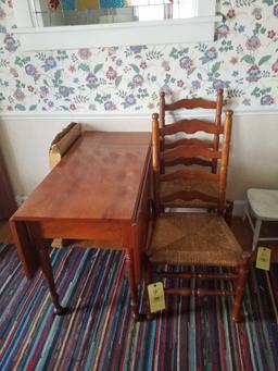 Cherry drop leaf table with 2 ladder back chairs and table pads