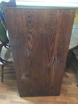 Oak ped table with 4 press back chairs