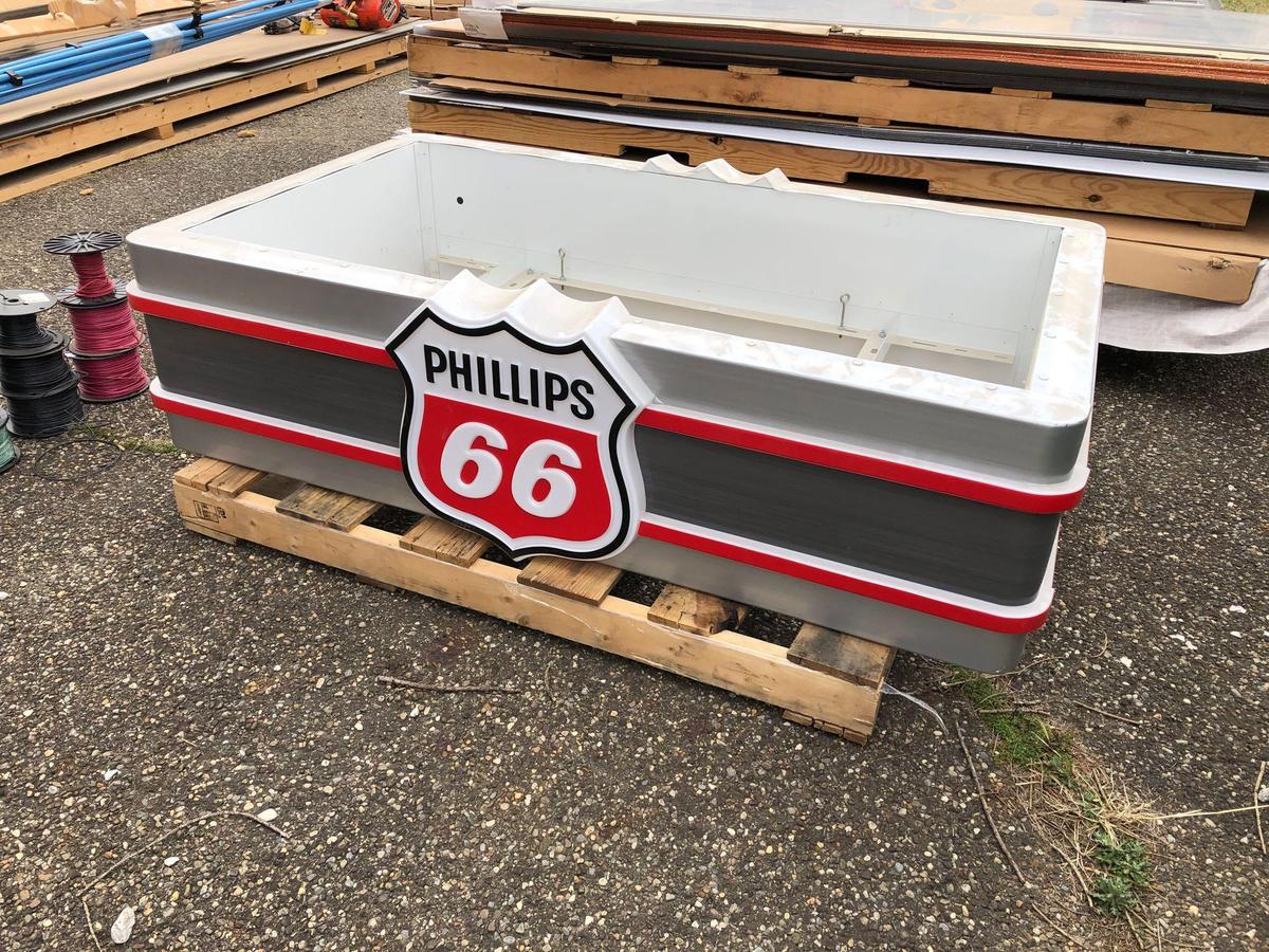 Lighted Phillips 66 hanging sign