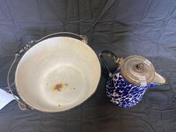 Cobalt Graniteware pot and kettle
