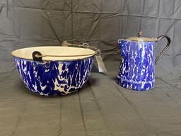 Cobalt Graniteware pot and kettle