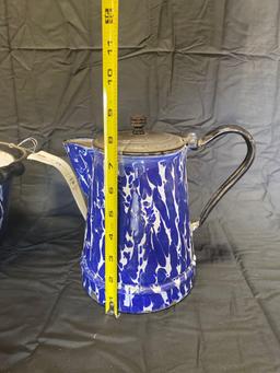 Cobalt Graniteware pot and kettle