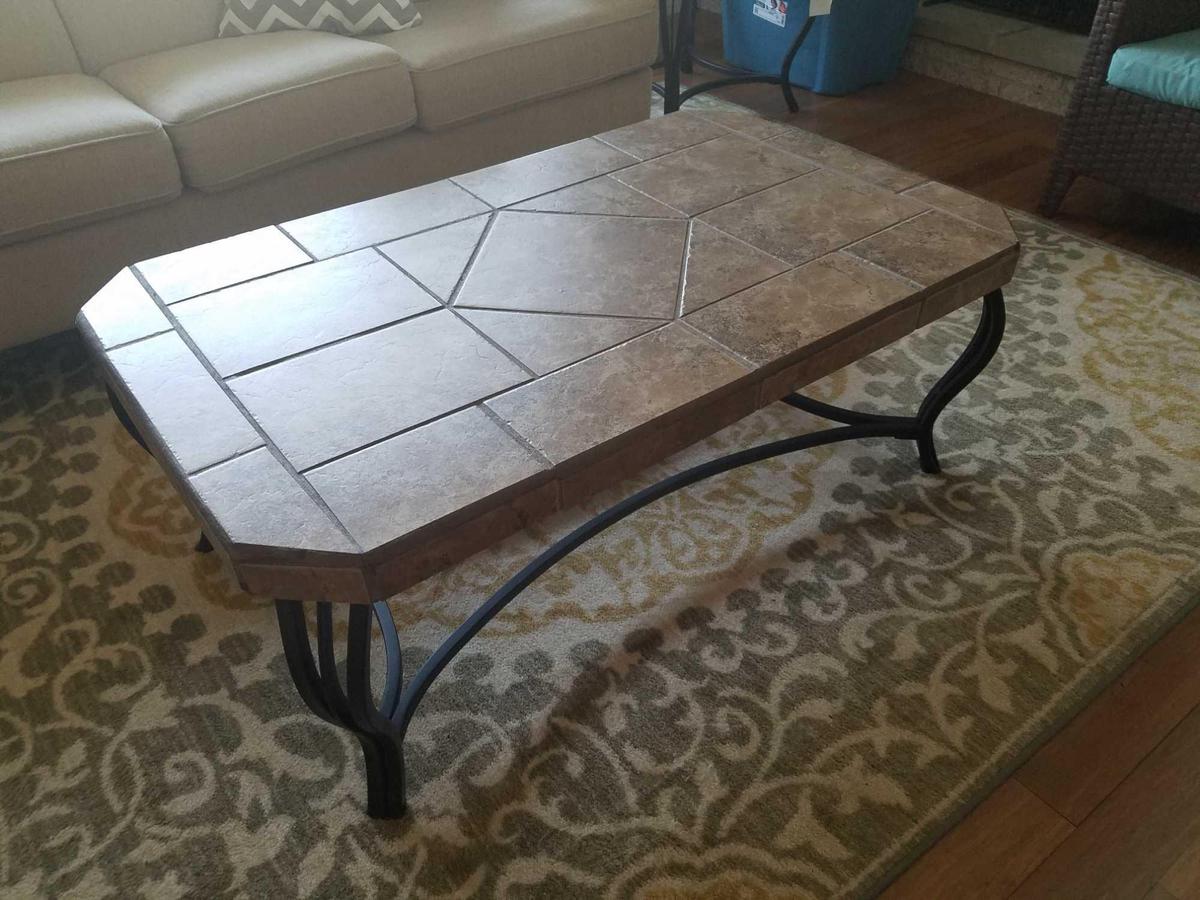 2 piece tile top end table set, end table and coffee table