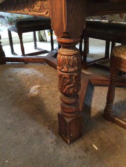 Carved Dining Room Table w/ 6 Chairs