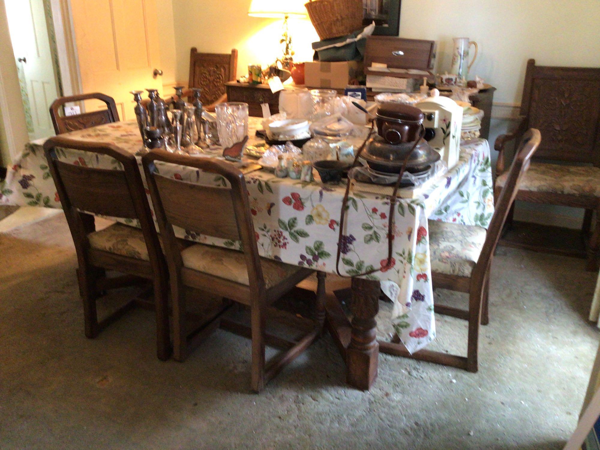 Carved Dining Room Table w/ 6 Chairs