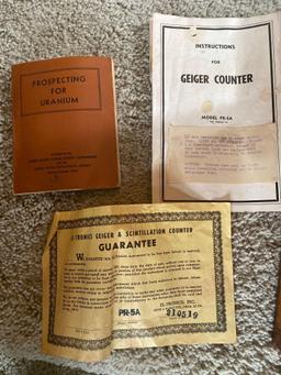 El-Tronics Geiger counter w/ instructions booklet, accessories, 1950's.