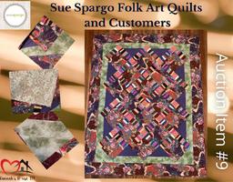Auction Item 9 Green/Purple Quilt (80x60) from Sue Spargo Folk Art Quilts Valued at $300