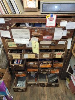 Wood Cabinet with Drawers Full of Hardware