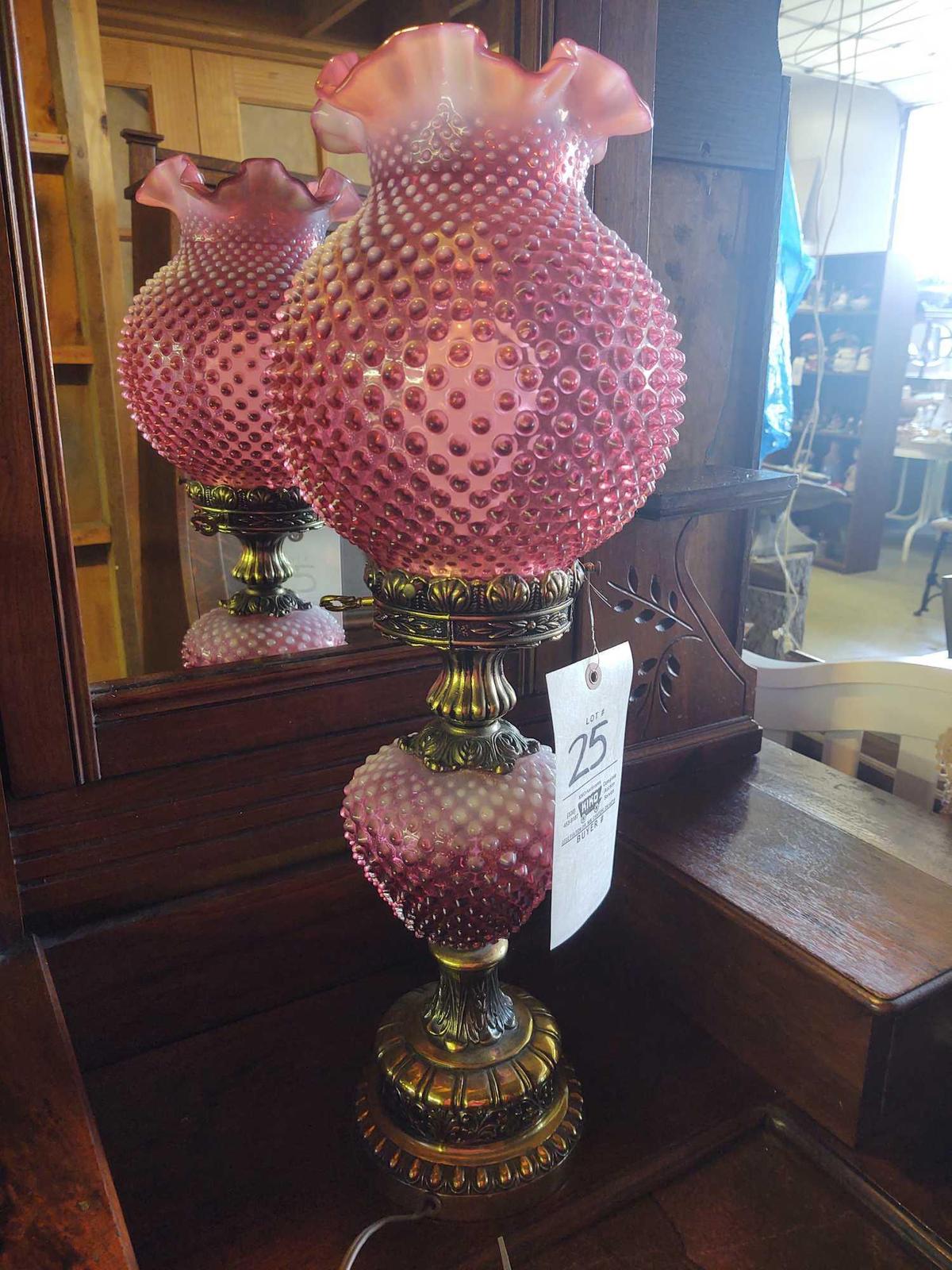 Cranberry Hobnail Banquet Lamp