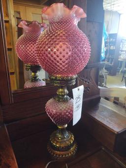 Cranberry Hobnail Banquet Lamp