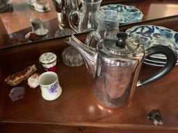 Contents of 2 shelves, crystal stemware, painted China and more