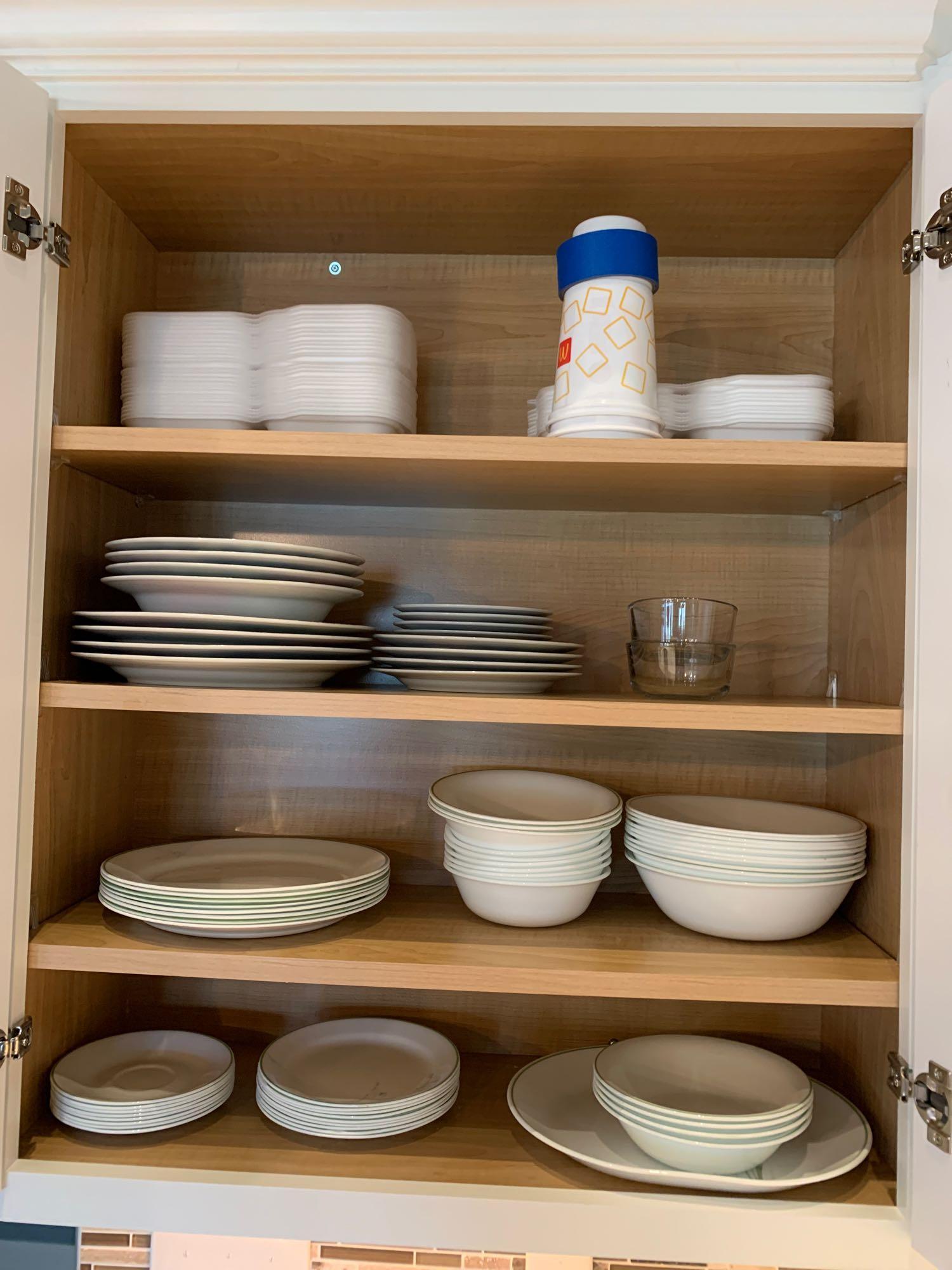 Contents of kitchen cupboards, cookware, dishes and more