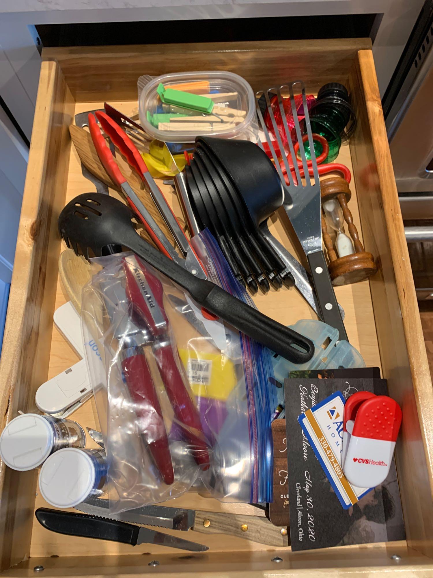 Contents of kitchen cupboards, cookware, dishes and more