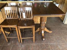 Oak High Top Table and (4) Oak Stools