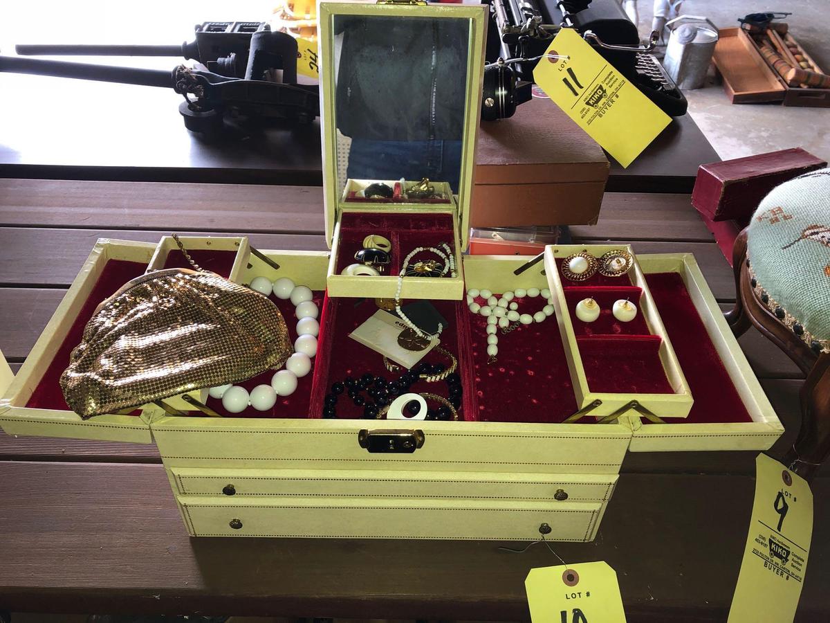 Jewelry chest, change purse, jewelry