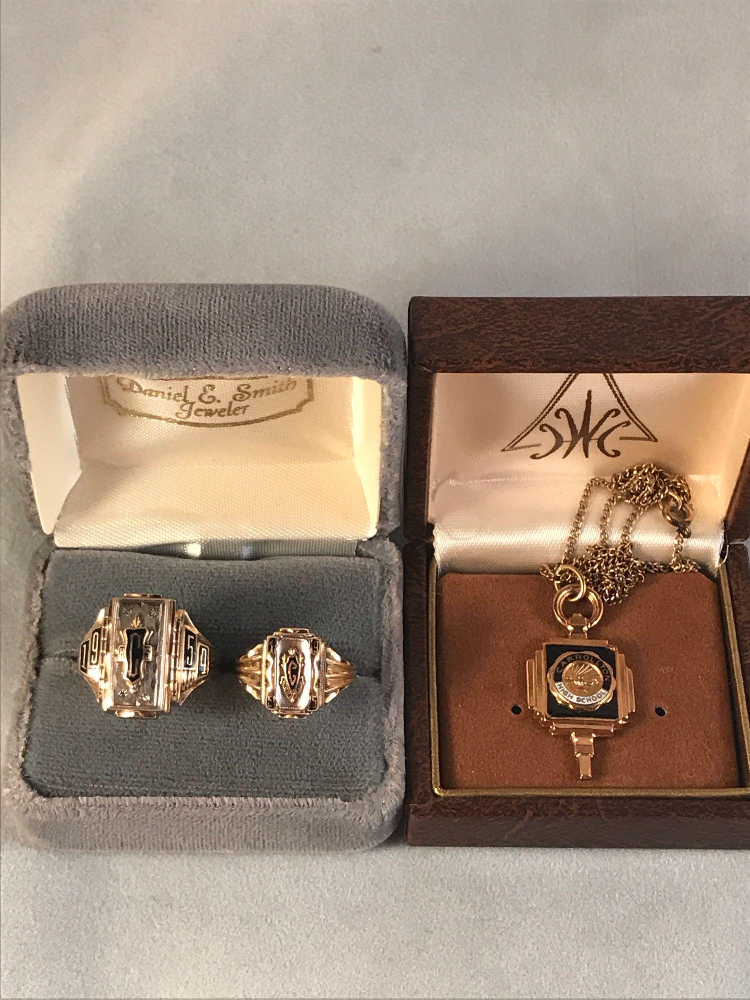 (2) 10K Carrollton HS men's and women's rings 1959 and 1955 - 7.3DWT