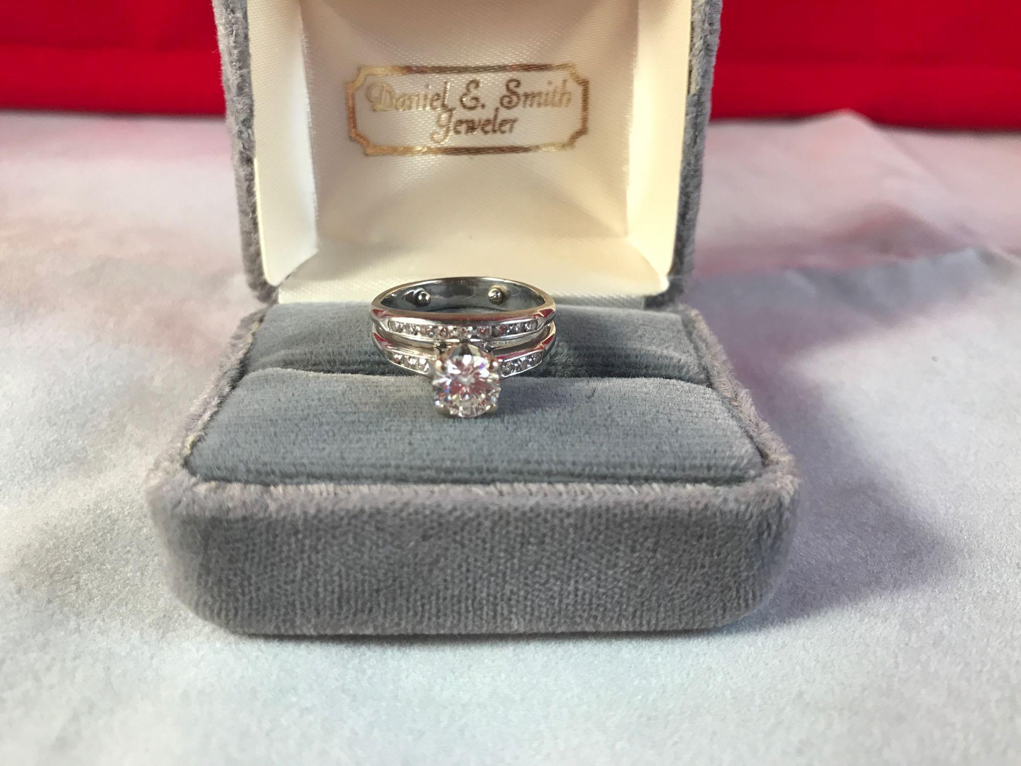 18K white gold bridal ring set w/.9ct and .25ct diamond & accent diamonds - 2.8 DWT