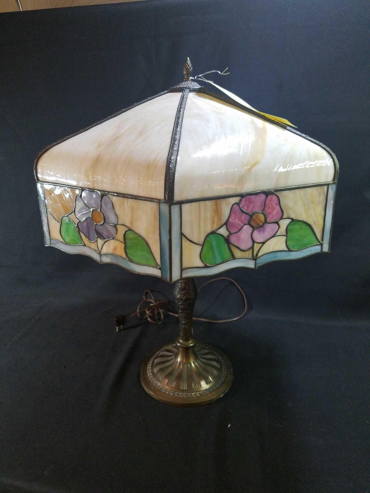 Lead glass lamp with brass base, 2ft tall