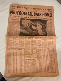 Canton Repository August 11, 1962 front page on first Pro Football HOF game.