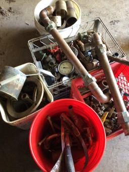 Assorted copper and brass scrap metal. And gauges.