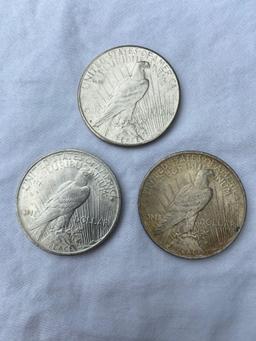 (3) Peace Silver Dollars