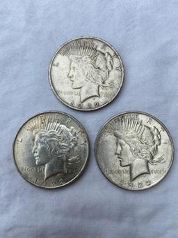 (3) Peace Silver Dollars