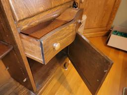 Antique Oak Writers Desk Curio Cabinet